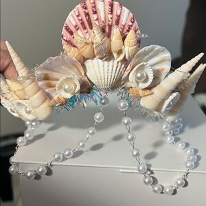 Handmade Seashell Pearl Headpiece - Pink & Cream